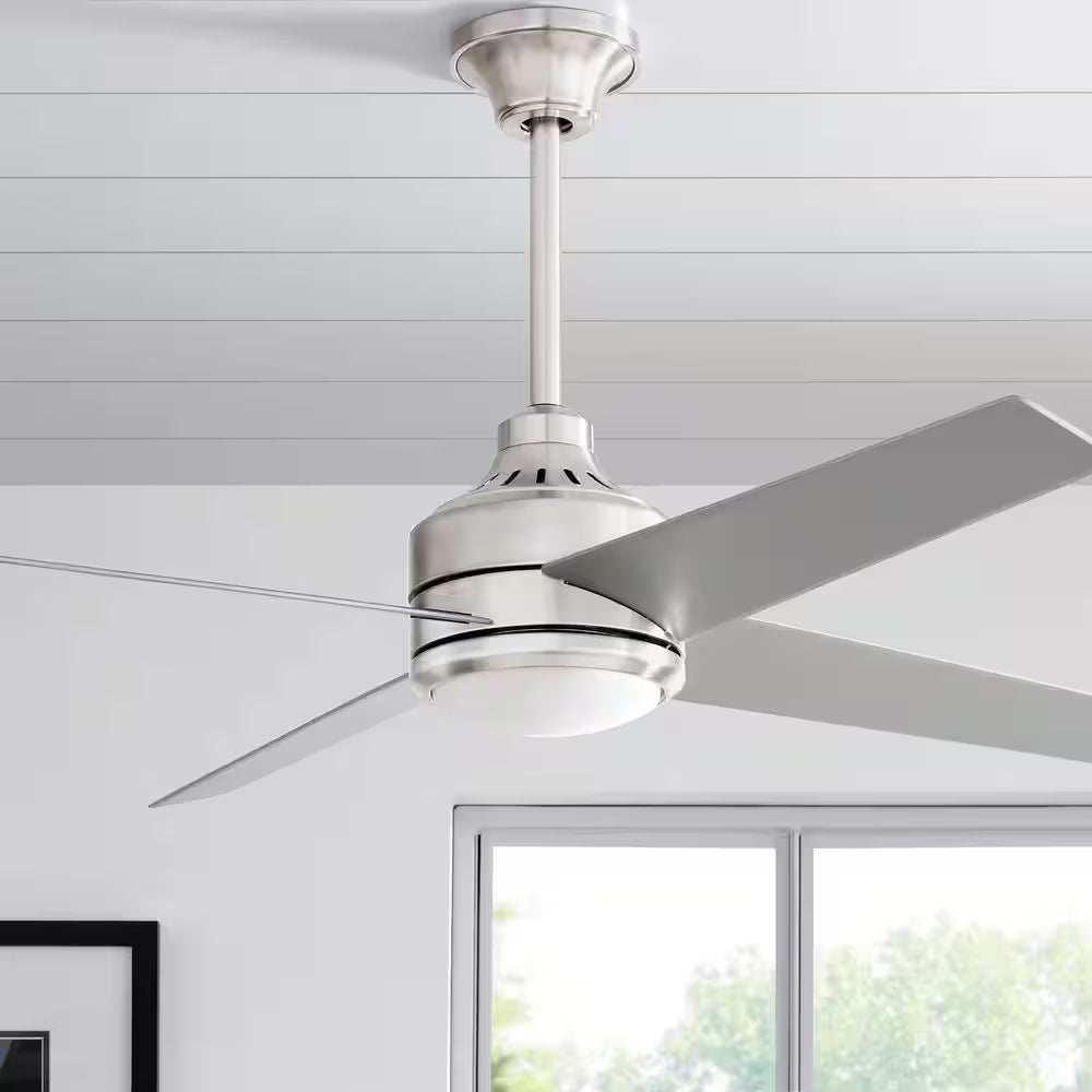 Mercer 52 In. LED Indoor Brushed Nickel Ceiling Fan with Light Kit and Remote Control