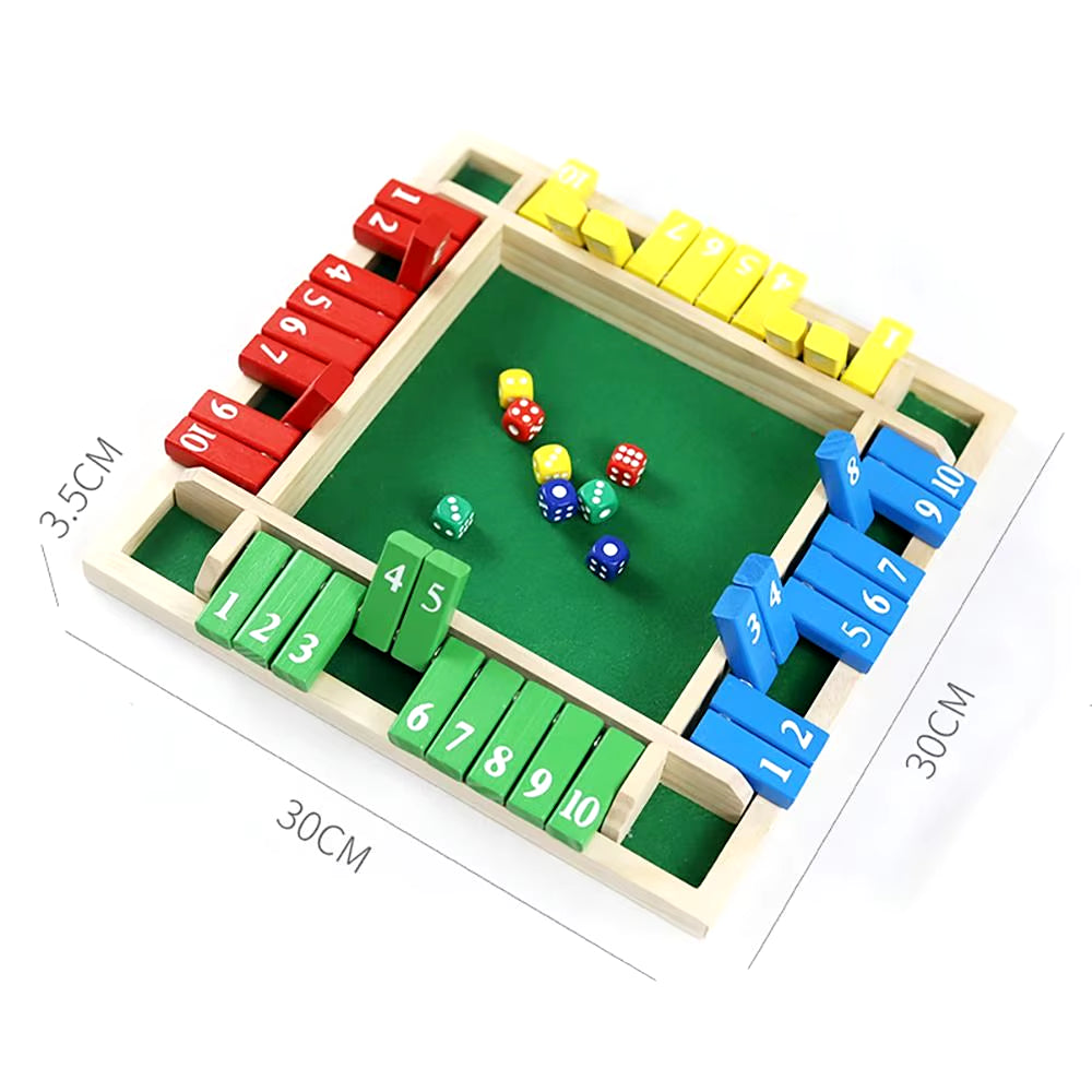 Shut the Box Dice Board Game Wooden Flaps & Dices Game 4 Players Pub Bar Party Supplies Family Entertainment for Kids & Adults