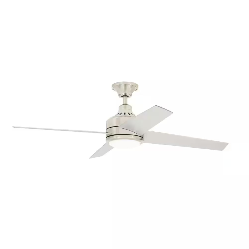 Mercer 52 In. LED Indoor Brushed Nickel Ceiling Fan with Light Kit and Remote Control