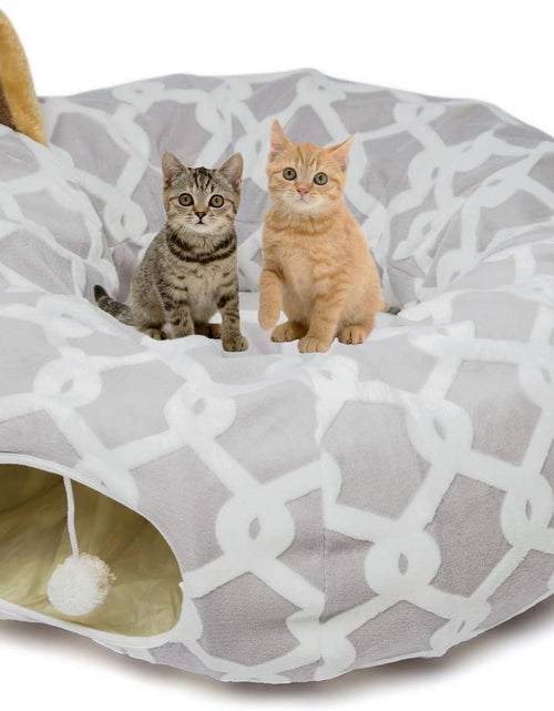 Load image into Gallery viewer, Cat Dog Tunnel Bed with Cushion Tube Toys Oxford Cloth Large Diameter Longer Crinkle Collapsible 3 Way for Large Cats Kittens Kitty Small Puppy Outdoor 3FT
