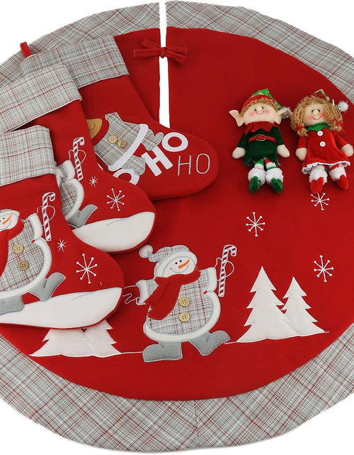 Load image into Gallery viewer, Lovely Christmas Stockings Set of 3 Santa, Snowman, Reindeer, Xmas Character 3D Plush Linen Hanging Tag Knit Border for Family Kids
