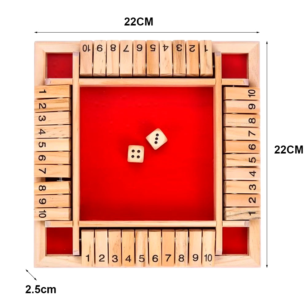 Shut the Box Dice Board Game Wooden Flaps & Dices Game 4 Players Pub Bar Party Supplies Family Entertainment for Kids & Adults