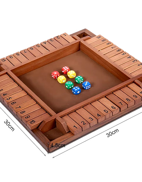 Load image into Gallery viewer, Shut the Box Dice Board Game Wooden Flaps &amp; Dices Game 4 Players Pub Bar Party Supplies Family Entertainment for Kids &amp; Adults
