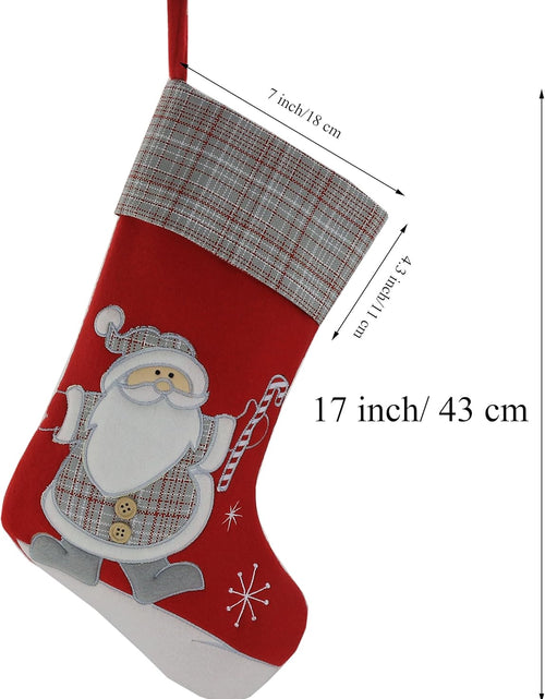 Load image into Gallery viewer, Lovely Christmas Stockings Set of 3 Santa, Snowman, Reindeer, Xmas Character 3D Plush Linen Hanging Tag Knit Border for Family Kids
