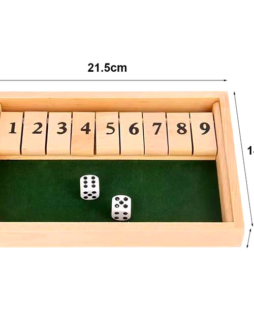 Load image into Gallery viewer, Shut the Box Dice Board Game Wooden Flaps &amp; Dices Game 4 Players Pub Bar Party Supplies Family Entertainment for Kids &amp; Adults
