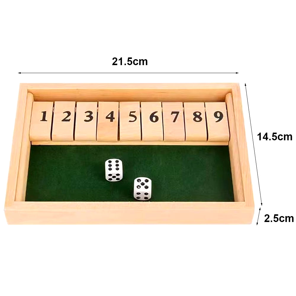 Shut the Box Dice Board Game Wooden Flaps & Dices Game 4 Players Pub Bar Party Supplies Family Entertainment for Kids & Adults