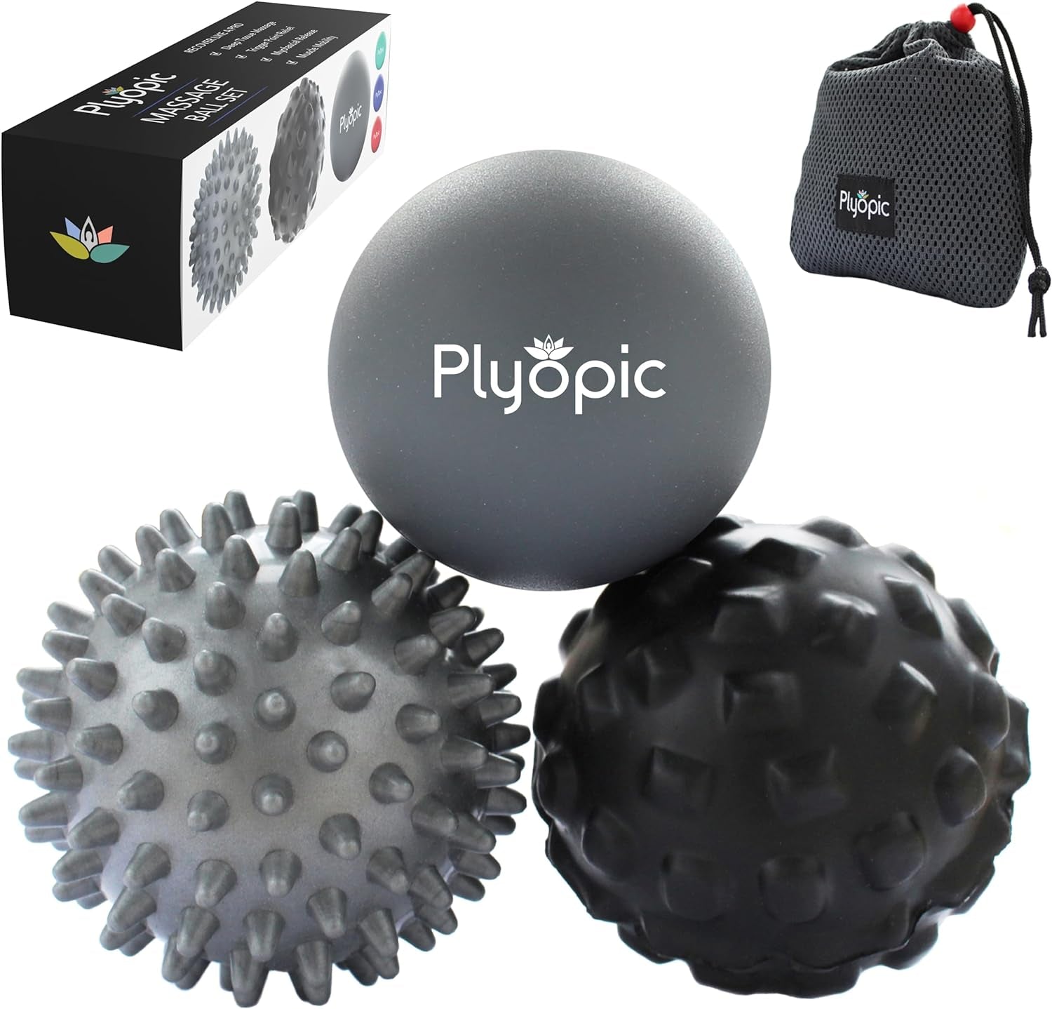 Massage Ball Set - for Deep Tissue Muscle Recovery, Myofascial Release, Trigger Point Therapy, Mobility, Plantar Fasciitis Relief - Eliminate Muscle Pain and Tension in Your Back Neck Foot