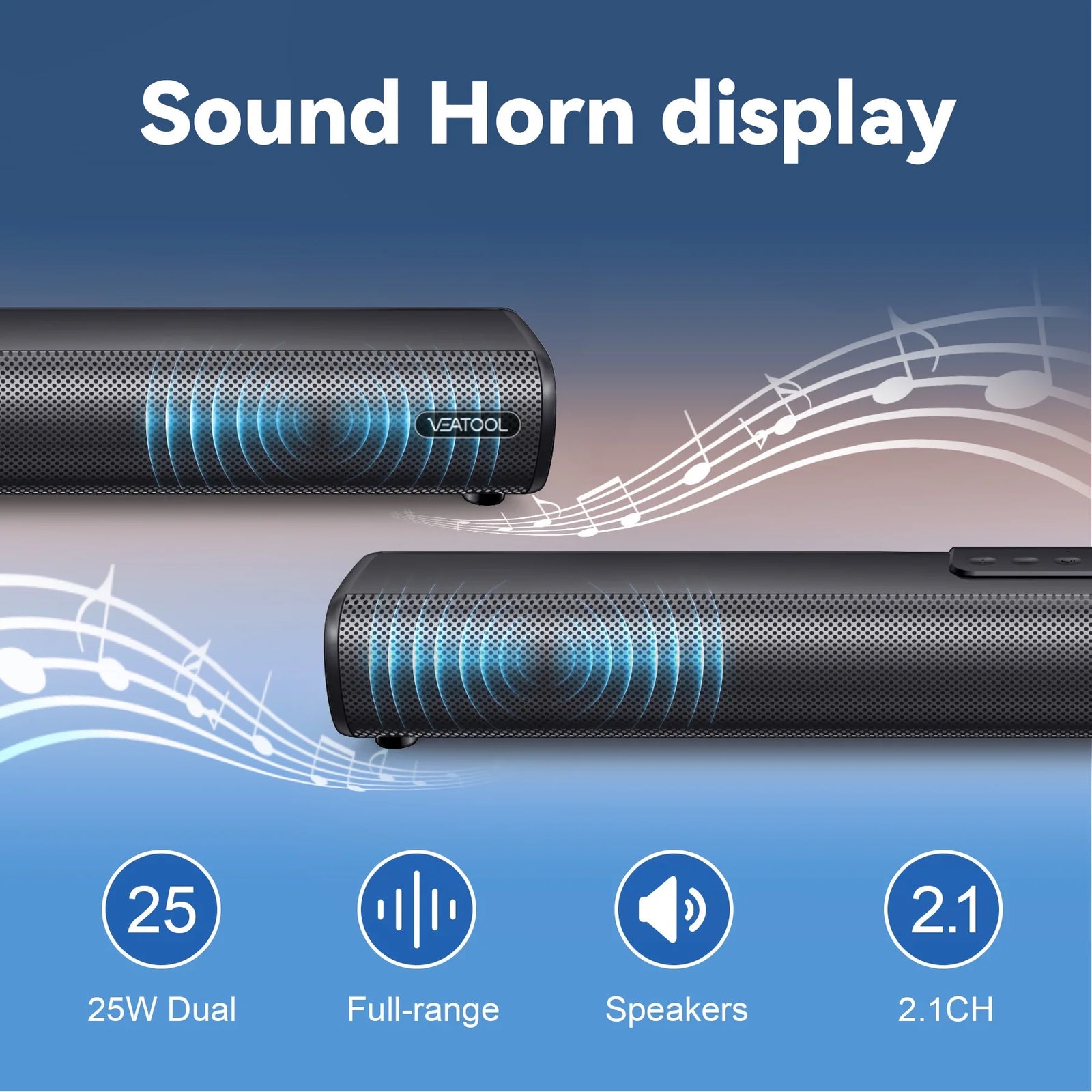 2.1Ch Sound Bars for TV, Soundbar with Subwoofer, Wired & Wireless Bluetooth 5.0 3D Surround Speakers, Optical/Hdmi/Aux/Rca/Usb Connection, Wall Mountable