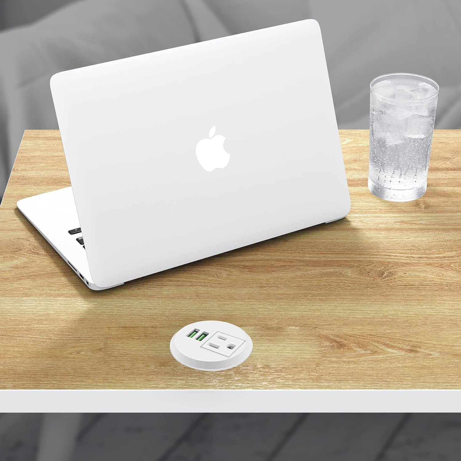 Desktop Power Grommet,Desk Grommet Outlet 2 Inch Hole,Power Grommet with USB, Easy Access to 1 Power Source along with 2 USB Power Port Connections(White)