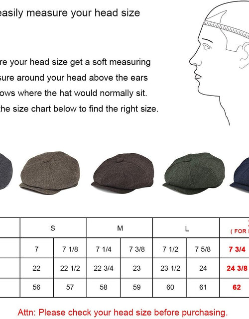 Load image into Gallery viewer, Men&#39;S 8 Panel Wool Blend Newsboy Flat Cap Herringbone Tweed Hat
