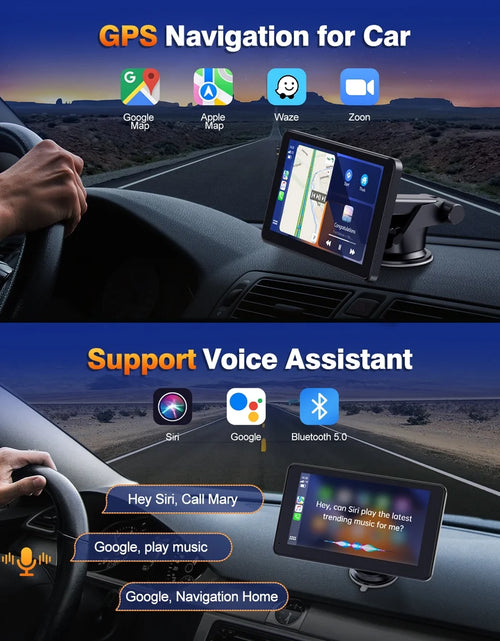 Load image into Gallery viewer, Carplay Screen for Car, 7&quot; Wireless Portable Carplay Compatible Android Auoto, GPS Navigation, Mirror Link, Voice Control, AUX/FM
