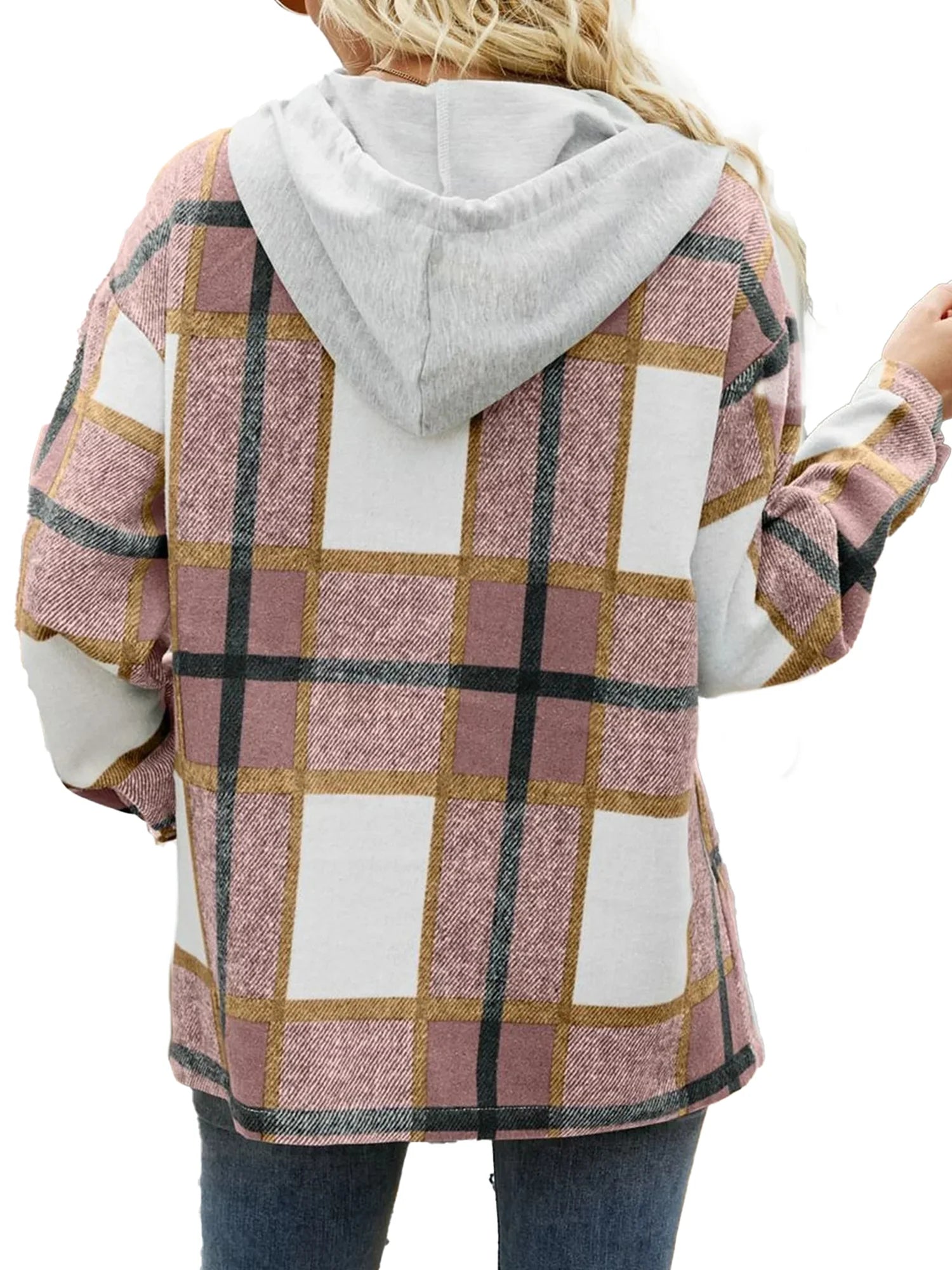 Flannel Shirts for Women Button down Plaid Shirt Hooded Shacket Jacket with Pocket